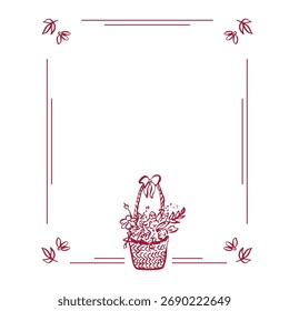 Hand drawn spring botanicals frame. Flower Baskets Doodle Style.