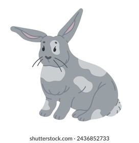 Hand drawn spring bunny. Cute Easter rabbit, fluffy bunny character, little Easter hare flat vector illustration. Spring Easter holiday rabbit