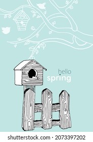 
hand drawn spring card with blooming branch