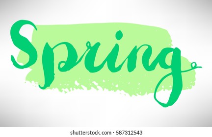 Hand drawn spring card with grunge lettering and brush stroke. Vector illustration.