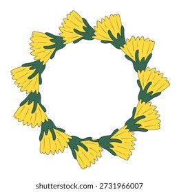 Moldura de círculo de dente-de-leão de mola desenhada à mão. Doodle elementos florais da primavera. Ilustração isolada de vetor.