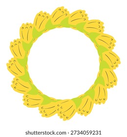 Hand drawn spring dandelion circle frame. Doodle floral springtime elements. Isolated vector illustration.