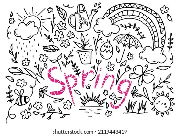 Hand drawn Spring doodle set. Vector illustration