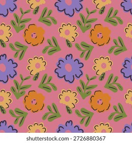 Mão desenhado mola floral padrão sem costura. Cor prado flores vetor fundo.