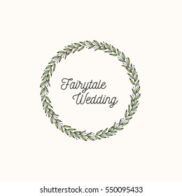 Hand drawn spring floral wreath with leaves. Round frames. Creative decorative elements. Perfect for valentines day, stickers, wedding, birthday, save the date invitation.