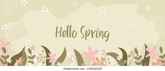 Hand drawn spring flower banner