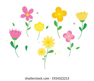 Hand drawn spring flower collection cartoon illustration