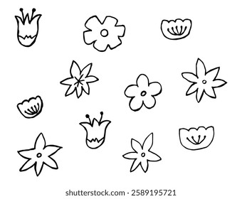 Hand drawn Spring Flower Doodle Collection, Whimsical and Elegant Vector Illustrations of Blooming Flowers