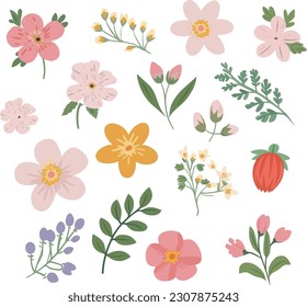 Colección vectorial de ilustraciones de flores de primavera dibujada a mano