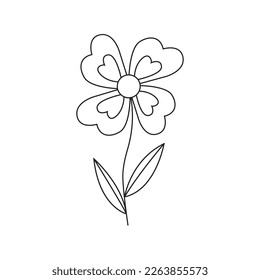 Flor de primavera dibujada a mano con hojas. Aislado sobre fondo blanco