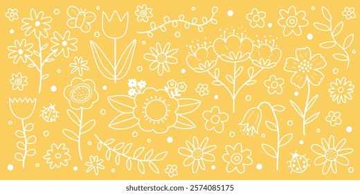Hand drawn spring flower set. Icons in cartoon style. Vector illustration