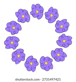 Marco de círculo de flores de primavera dibujado a mano. Doodle Elementos florales de primavera. Ilustración vectorial aislada.