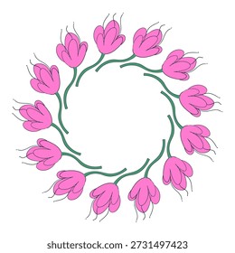 Quadro de círculo desenhado à mão de flores de primavera. Doodle elementos florais da primavera. Ilustração isolada de vetor.
