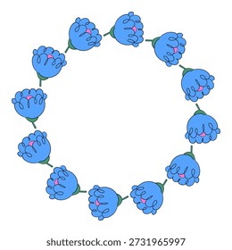 Quadro de círculo desenhado à mão de flores de primavera. Doodle elementos florais da primavera. Ilustração isolada de vetor.