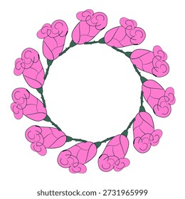 Quadro de círculo desenhado à mão de flores de primavera. Doodle elementos florais da primavera. Ilustração isolada de vetor.