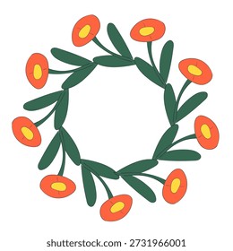 Quadro de círculo desenhado à mão de flores de primavera. Doodle elementos florais da primavera. Ilustração isolada de vetor.