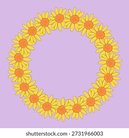 Quadro de círculo desenhado à mão de flores de primavera. Doodle elementos florais da primavera. Ilustração isolada de vetor.