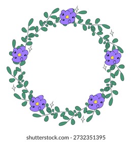 Quadro de círculo desenhado à mão de flores de primavera. Doodle elementos florais da primavera. Ilustração isolada de vetor.