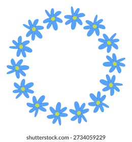 Hand drawn spring flowers circle frame. Doodle floral springtime elements. Isolated vector illustration.