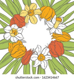 Hand drawn spring flowers. Vector background. Sketch  illustration.