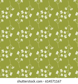 Hand drawn spring green and white floral seamless pattern