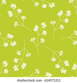 Hand drawn spring green and white floral seamless pattern