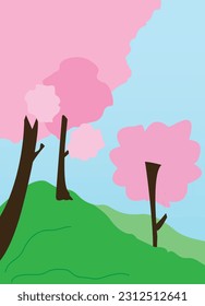 Hand drawn spring illustration. Sakura illustration.