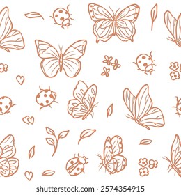 Hand drawn spring insects seamless pattern