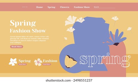 Hand drawn spring landing page template vector design in eps 10