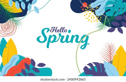 Hand Drawn Spring Leaves Background.