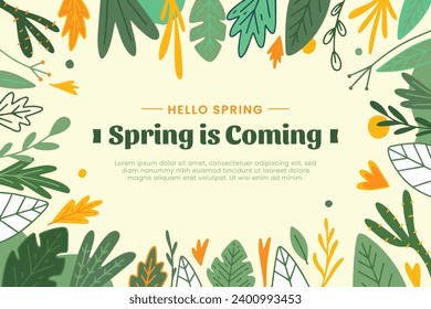 Hand Drawn Spring Leaves Background.