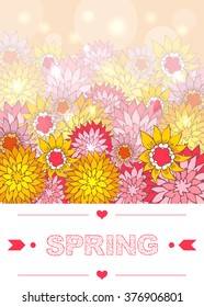 Hand drawn spring lettering with floral background. Digital art. Vector EPS 10 illustration.