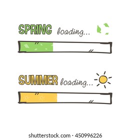 Hand drawn spring and summer loading bars set, collection isolated on white background.