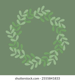 Hand drawn Spring twigs in trendy soft green Circle Frame border Monochrome Copy space template idea