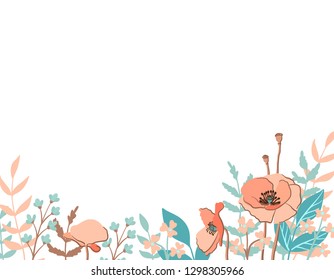 Hand drawn spring typography poster with cute colorful wild flowers. Vector illustration for 8 March Woman's Day, Mother's Day, greeting cards, wedding invitations. Frame for sale banner, web design.