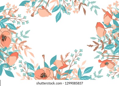 Hand drawn spring typography poster with cute colorful wild flowers. Vector illustration for 8 March Woman's Day, Mother's Day, greeting cards, wedding invitations. Frame for sale banner, web design.