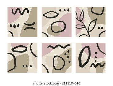 Hand drawn spring vector prints collection. Abstract modern trendy minimalism style vector illustration