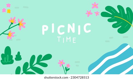 hand drawn spring wallpaper, flower background, green park illustration, happy may