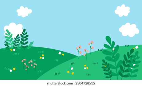 fondo de pantalla de primavera dibujado a mano, fondo de flores, ilustración de parque verde, feliz puede