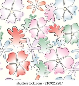 Hand Drawn Spring Watercolor Abstract Floral 70s 80s Fun Funky Trendy Cute Seamless Pattern Wallpaper Background Repeat