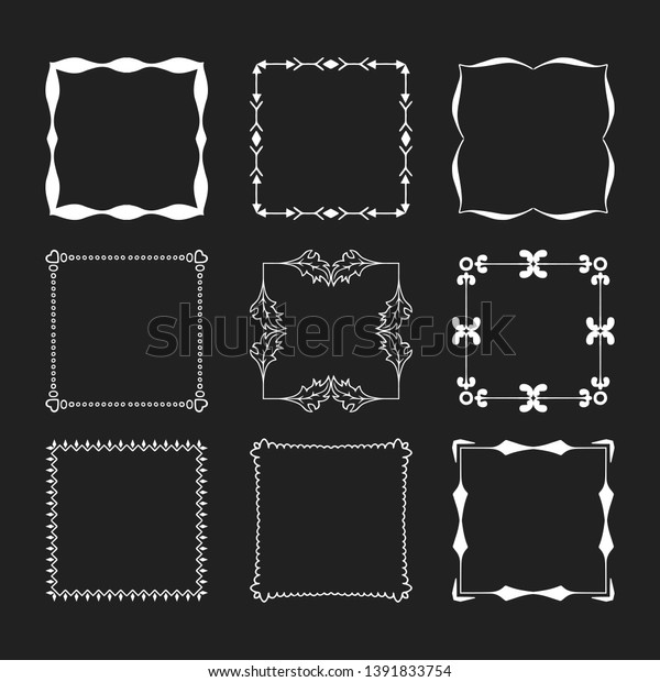 Hand drawn square elegant frames and wedding flourish
borders set. Vintage break. Vector isolated calligraphic design
elements. 