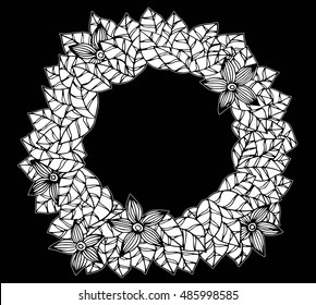 Hand drawn square frame made with flowers and leaves design