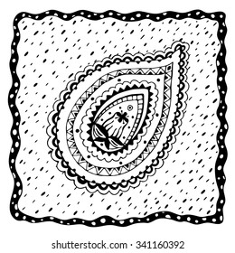 Hand drawn square frame. Paisley element. Zen tangle style. Vector illustration. Neckerchief.