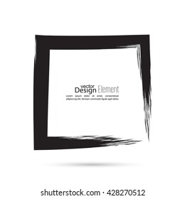 Hand drawn square frame. Text box smears. Vector Black border.