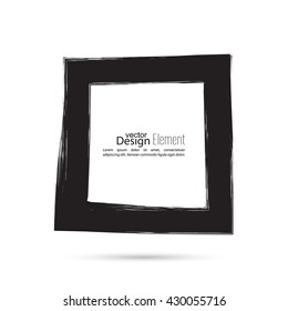 Hand drawn square frame. Text box smears. Vector Black border.