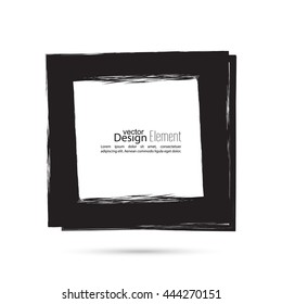 Hand drawn square frame. Text box smears. Vector Black border. 