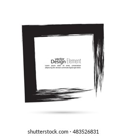 Hand drawn square frame. Text box smears. Vector Black border. Grunge banner.