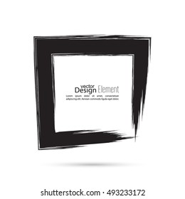 Hand drawn square frame. Text box smears. Vector Black border. Grunge banner.