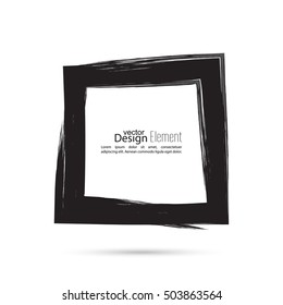 Hand drawn square, frame. Text box smears. Vector Black border. Grunge banner.