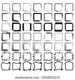 Hand drawn square frames. Artistic sketch borders. Abstract decorative design. Vector graphic elements.